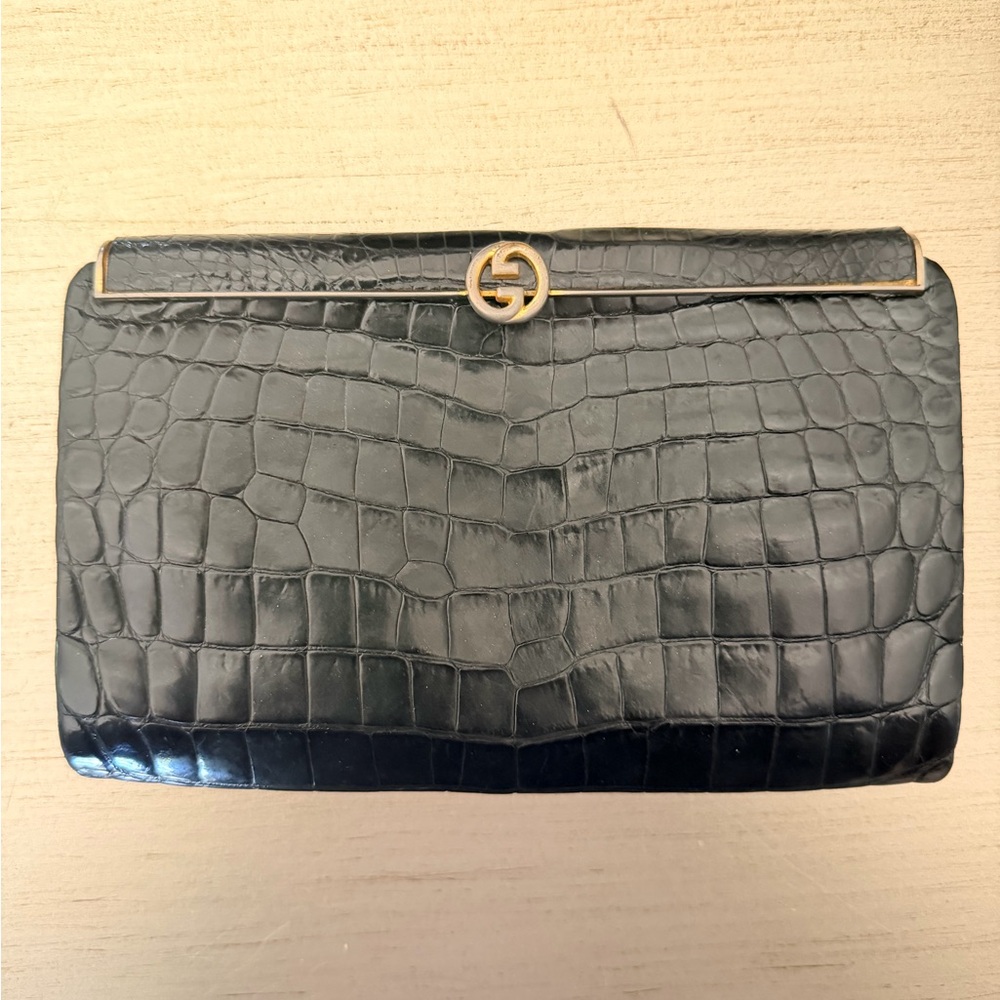 Vintage Gucci Leather Croc Embossed Clutch